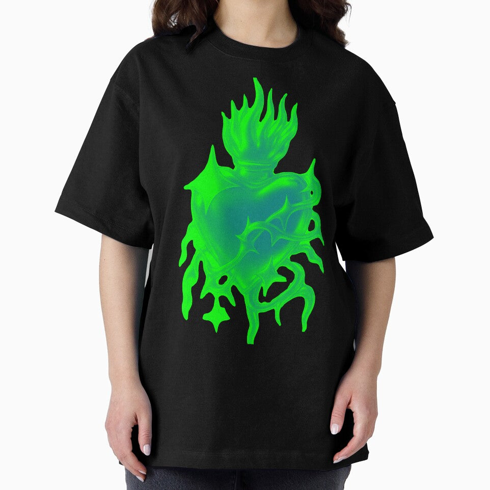 Acid Green Neon Sacred Heart Cyber Rave Art by Ideniquo