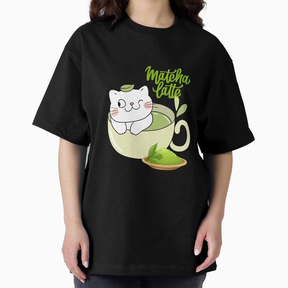 Matcha latte cup and cute cat by Sandeeday