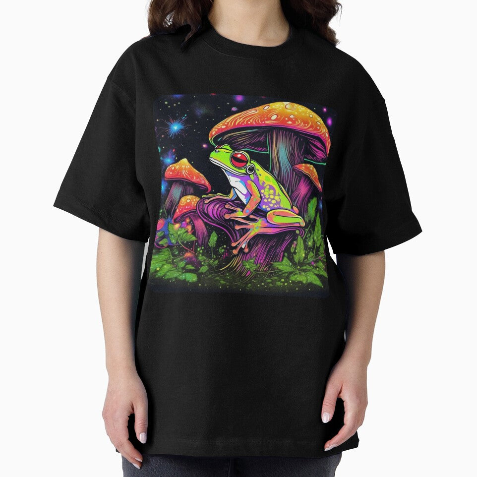 Neon tree frog on Mushrooms by Willshire