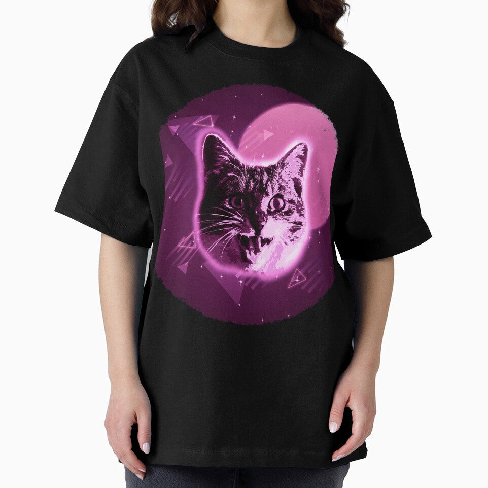 Cat Face Shirt Trippy Rave 80s Neon Disco Vintage Kitty Tee by cgocgy
