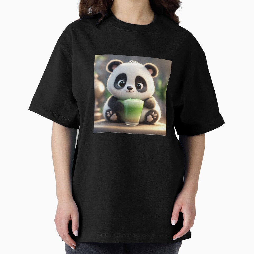 Sleepy Panda with Matcha Latte – Cute Aesthetic Matcha Lover T-Shirt by Designnari