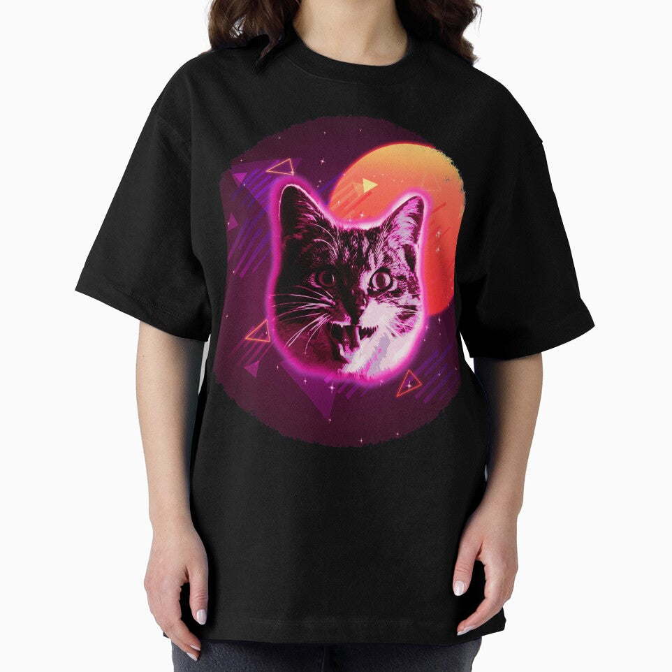 Cat Face Shirt Trippy Rave Neon 80s Disco Vintage Kitty Tee by cgocgy