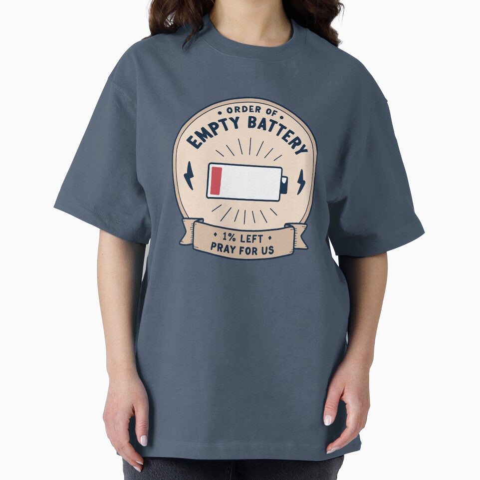Order of Empty Battery – 1% Left Pray For Us Funny Low Energy Club Badge by thesalynn