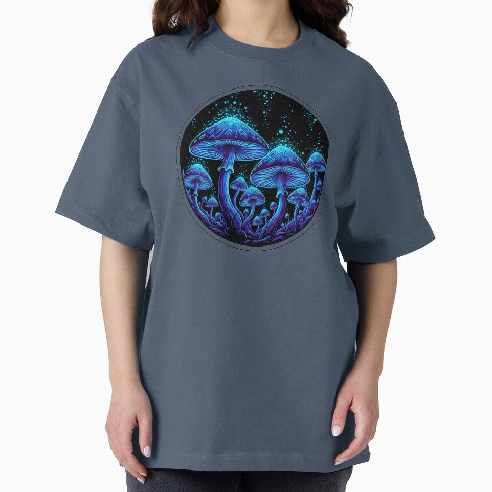 Psychedelic Neon Blue Magic Mushrooms Glowing Fantasy Fungi by MarCinu Art