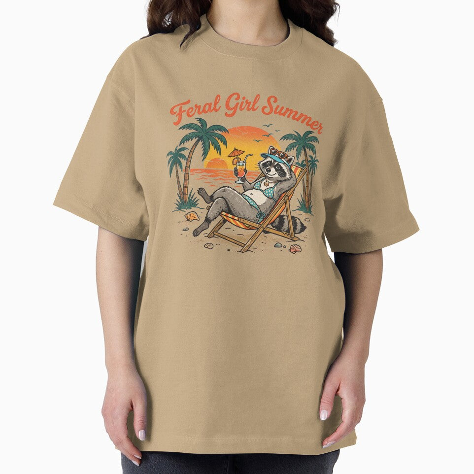 Feral Girl Summer Funny Trash Panda Beach Raccoon by AdyKurniawan