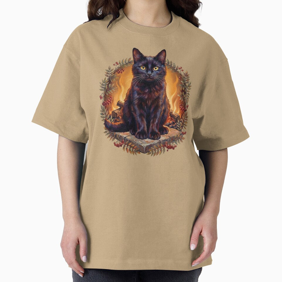 Lucky Black Cat & Cosy Fireplace | Whimsigoth Folklore Art by Englandbear