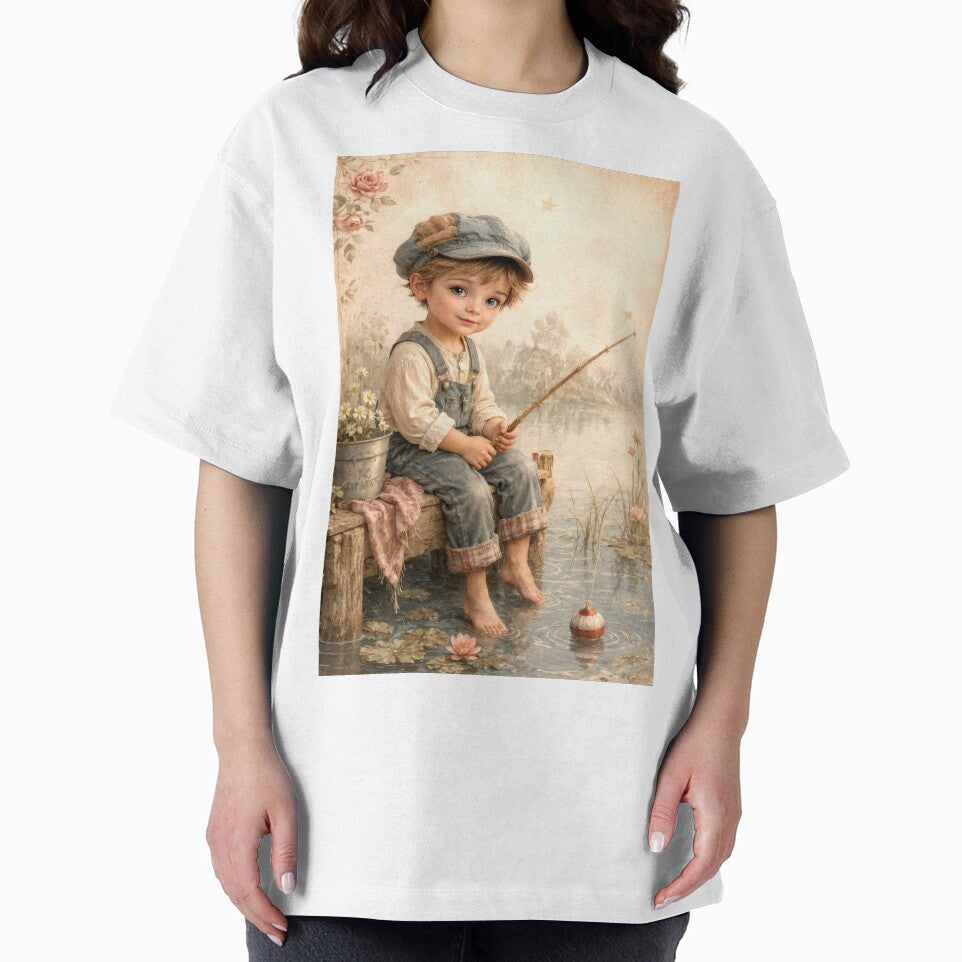 Wall Art - Postcard - ILLUSTRATION #3 - Lakeside Nostalgia – Vintage Childhood Fishing by ForeverPrintsOK