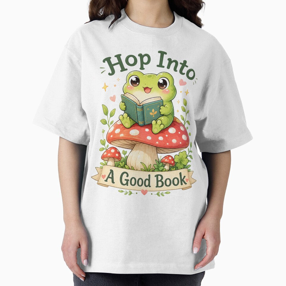Hop Into A Good Book – Cute Frog Reading on Mushroom by MotylekAnia