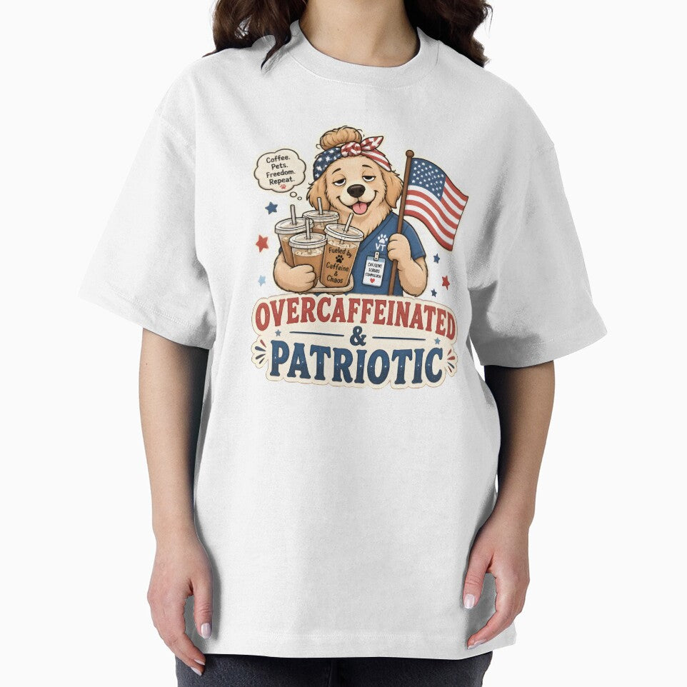 Overcaffeinated & Patriotic Vet Sticker | Funny Veterinary Coffee Dog by Bettybee00