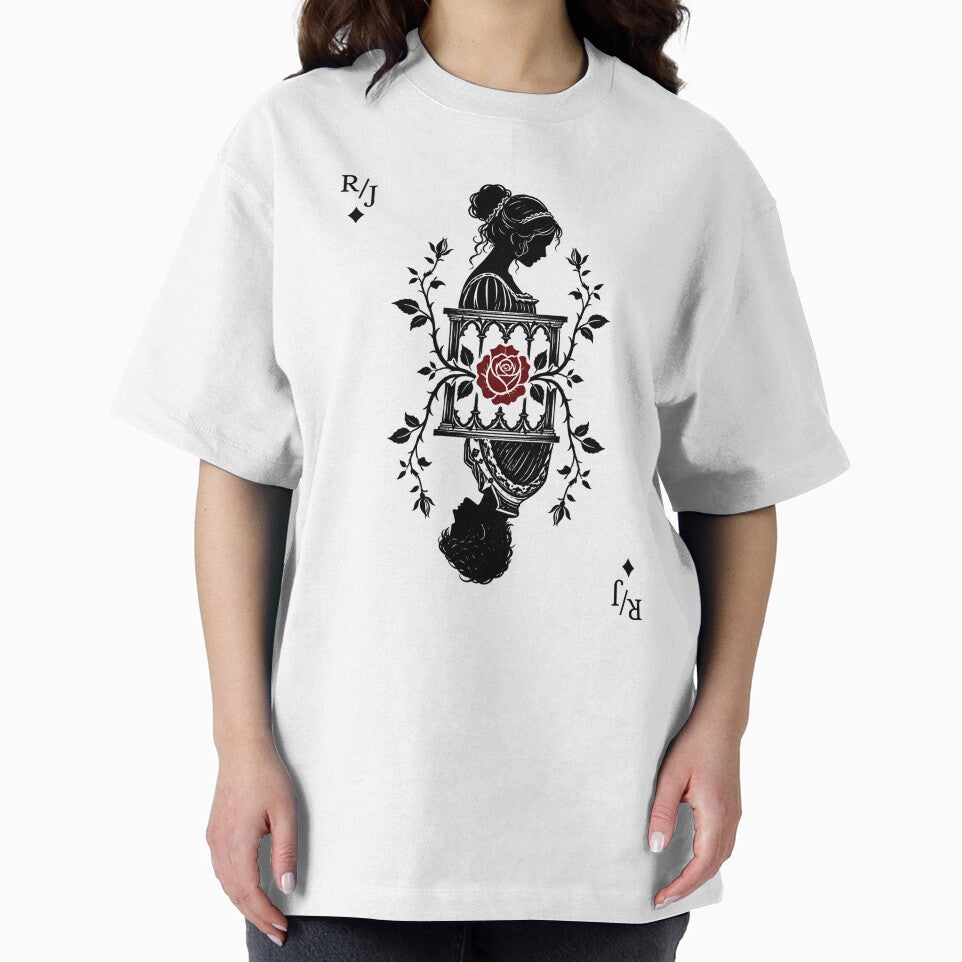 Romeo and Juliet Playing Card Silhouette Red Rose Art by Fenay Designs