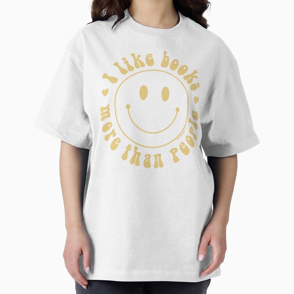I Like Books More Than People / Bookish Aesthetic Pastel Yellow Smiley Face Book Obsessed Gifts For Kindle Readers Merch Tbr Booktrovert Ya Romance by Latinoladas