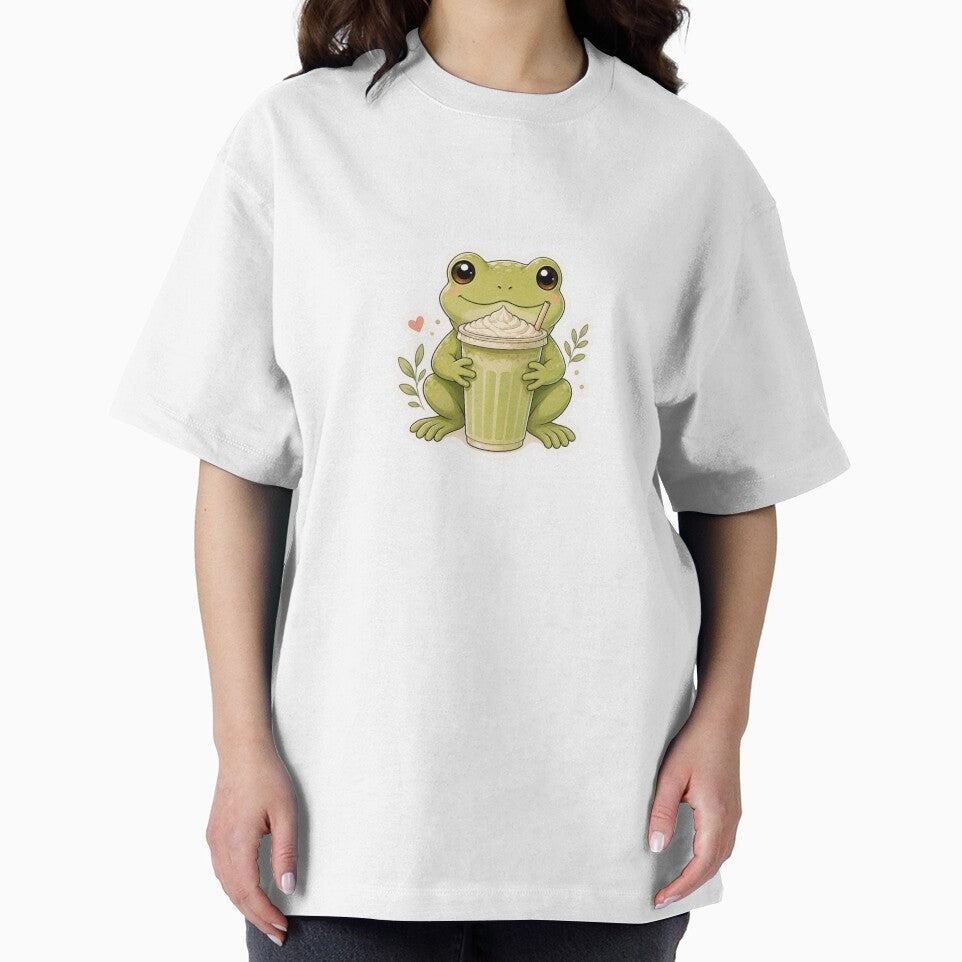 Cute Matcha Frog with Latte by TessHandmadeCreation