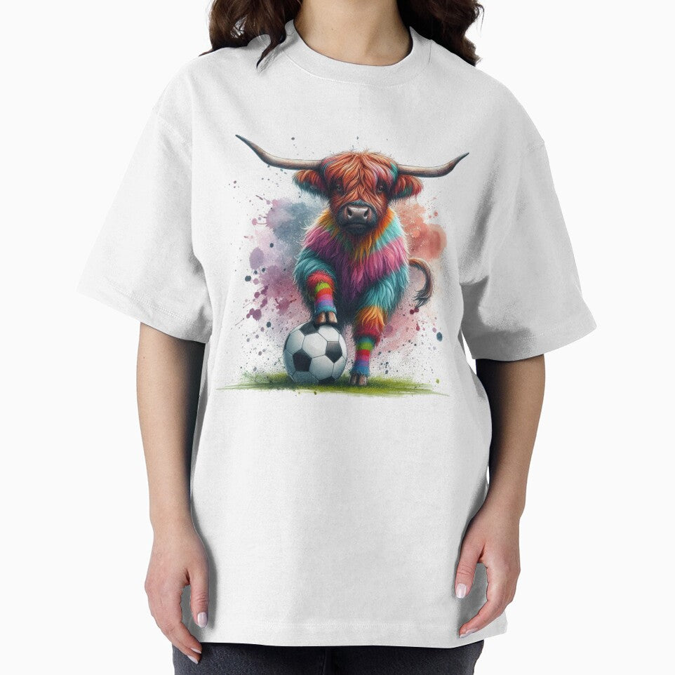 Scottish Tartan Army Highland Cow Playing Soccer Football Colorful Watercolor by MaedK