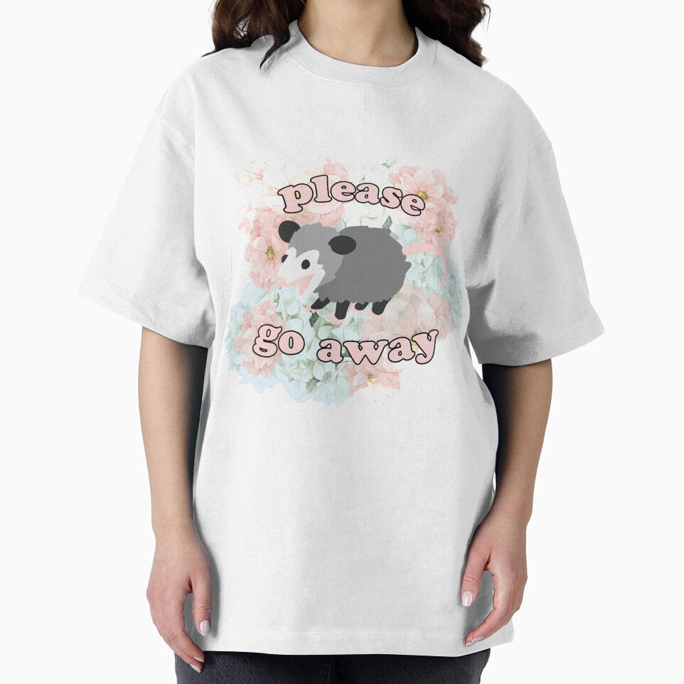 cute baby opossum says "please go away" (floral edition) by Lindsey Sheets