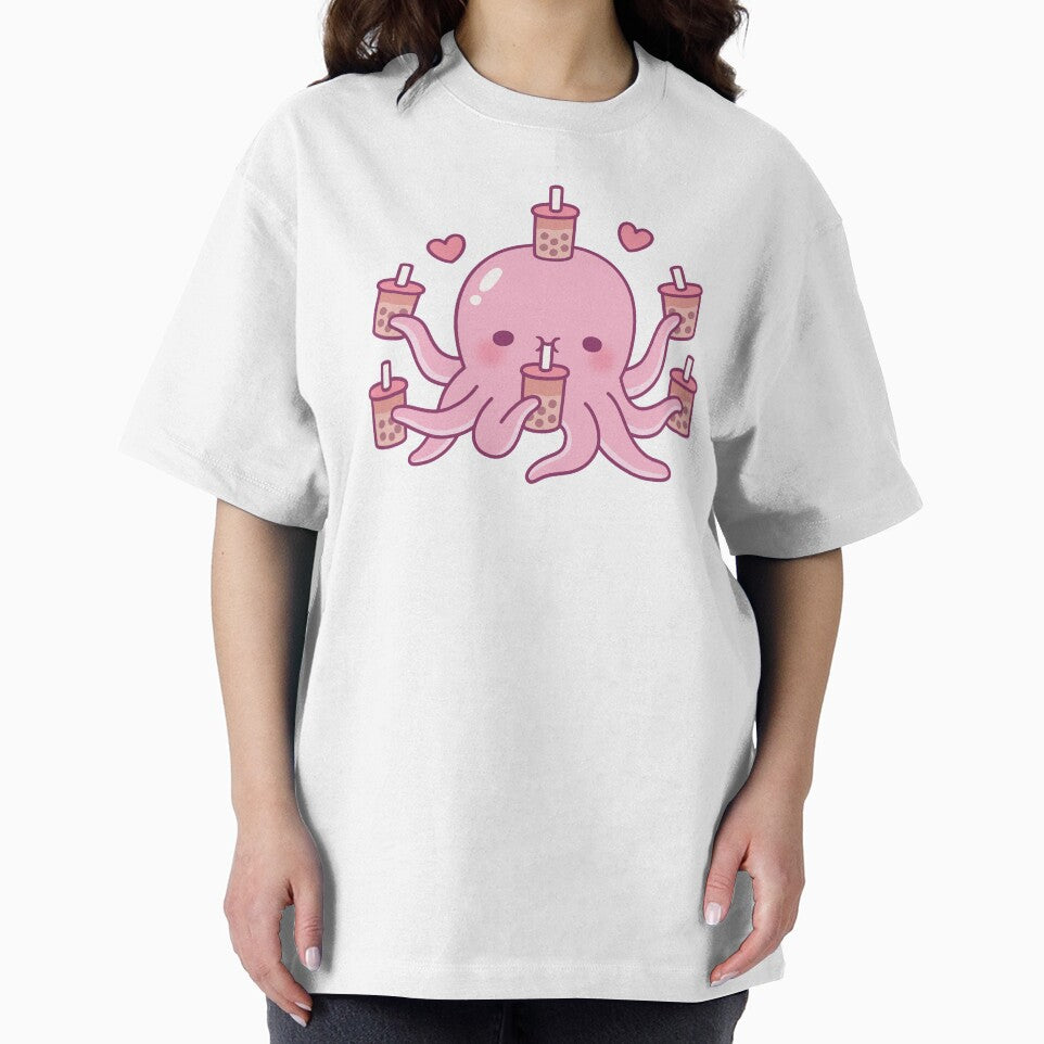 Cute Pink Octopus Loves Bubble Tea by rustydoodle