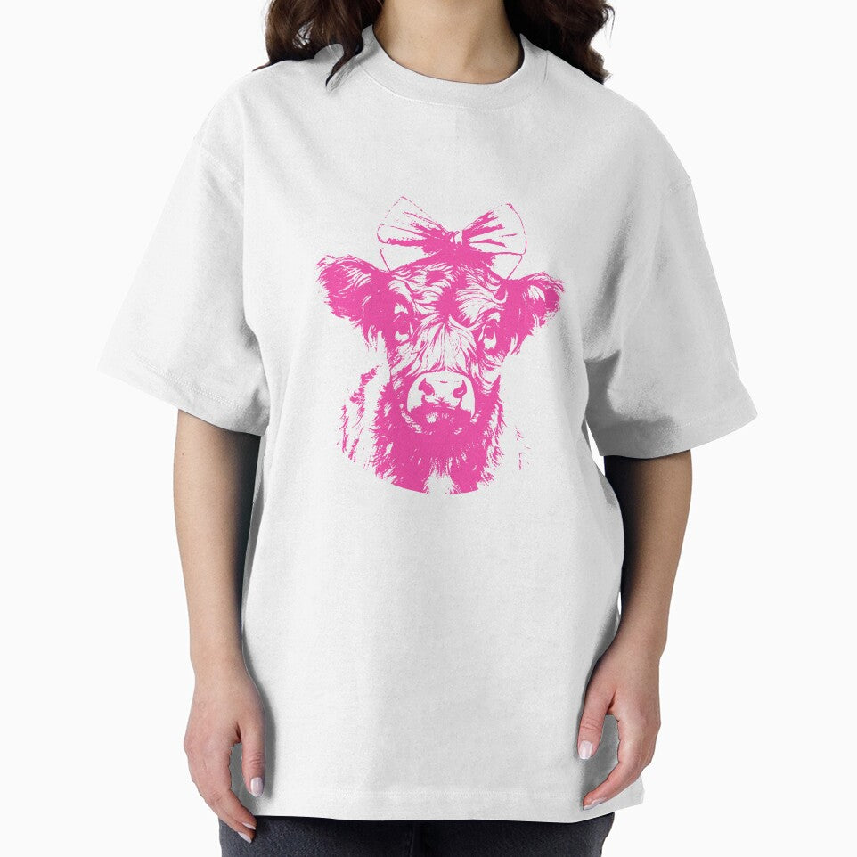 Pink Highland Cow with Bow Cute Kawaii Cow Lover Design by sunnivamla