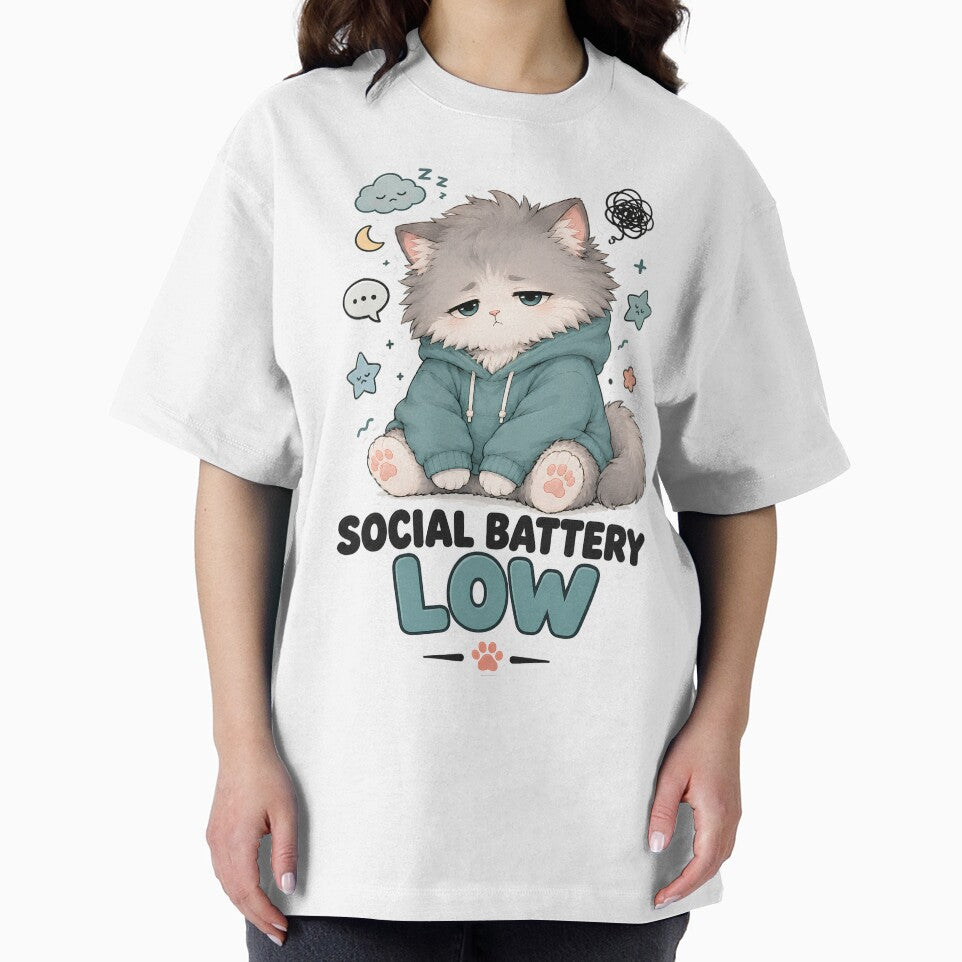 Social Battery Low Cute Tired Cat Sticker by MoodCats