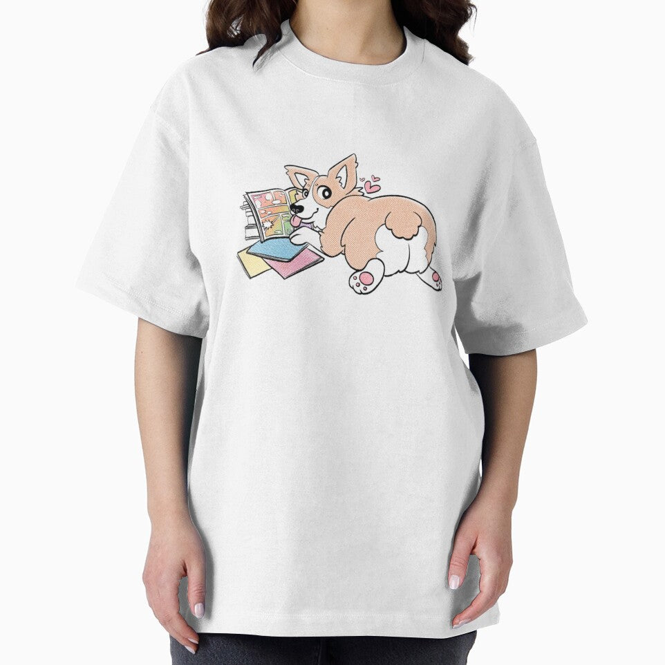 Cute Corgi Butt Reading Comic Book Whimsical Art by Nicolealtdesign