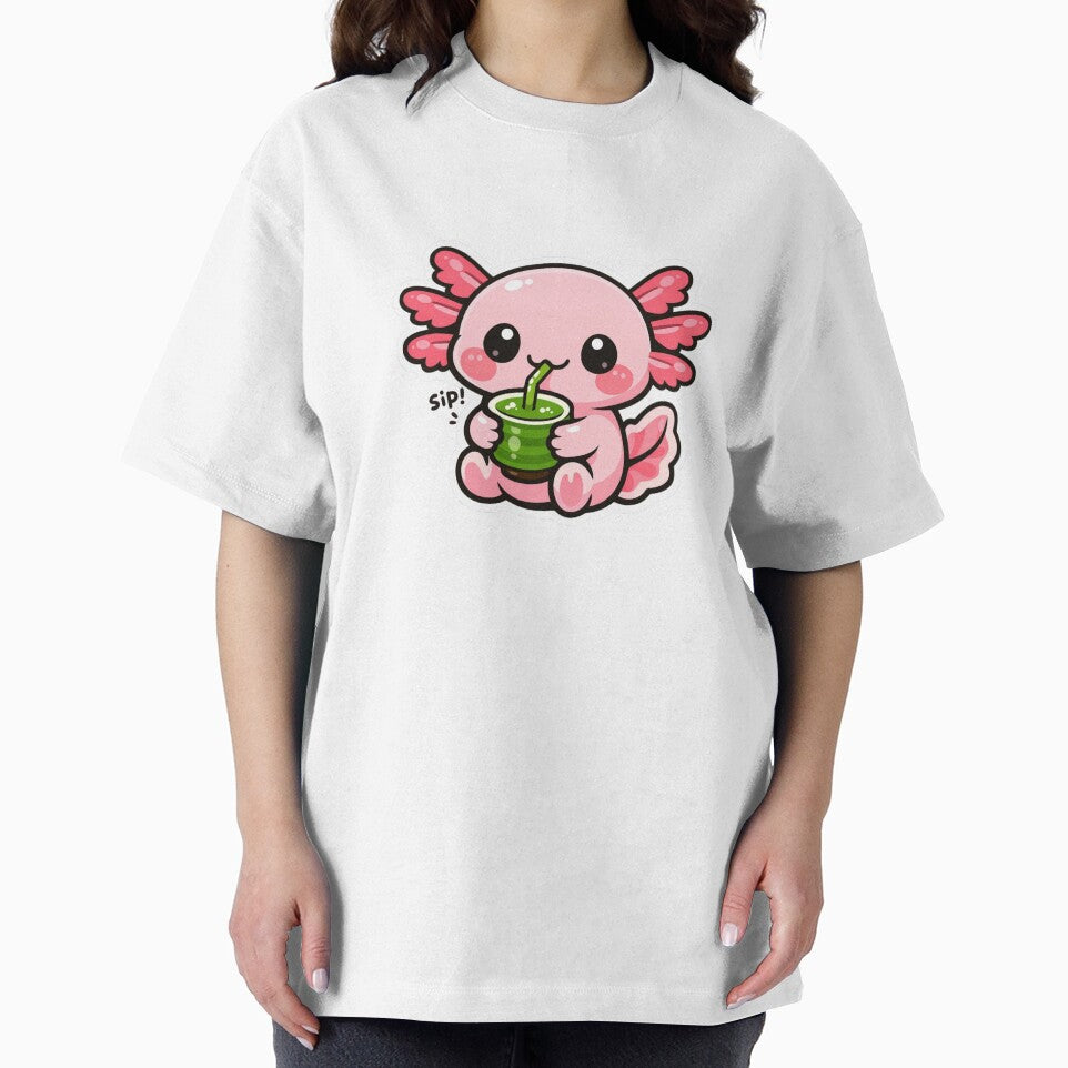 Cute Axolotl Matcha Tea - Kawaii Boba Aesthetic Sticker by AuraArtistica