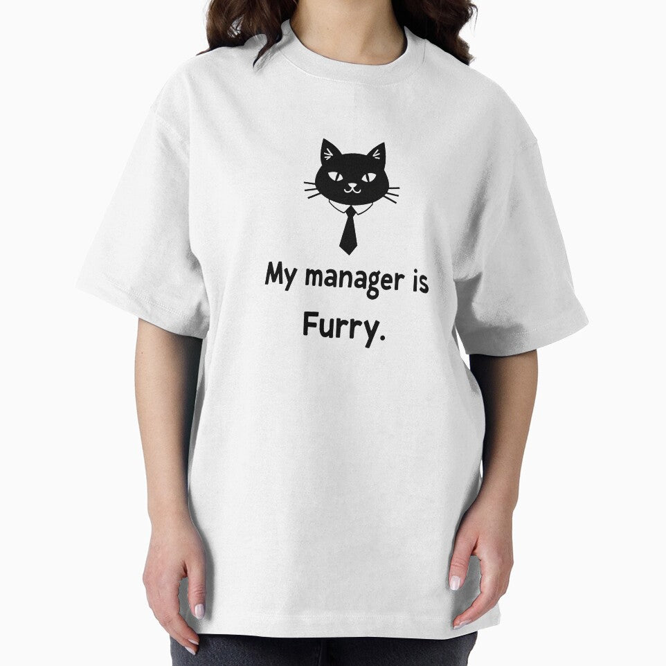 My Manager Is Furry – Funny Cat Boss T-Shirt | Work From Home Cat Humor Tee by FeelFreeStore