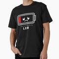 Social Battery Low Funny T-Shirt - Cute Sad Battery Meme Cartoon, Introvert Humor Graphic Tee, Minimalist Cartoon Energy Low Shirt by ArtZone1987