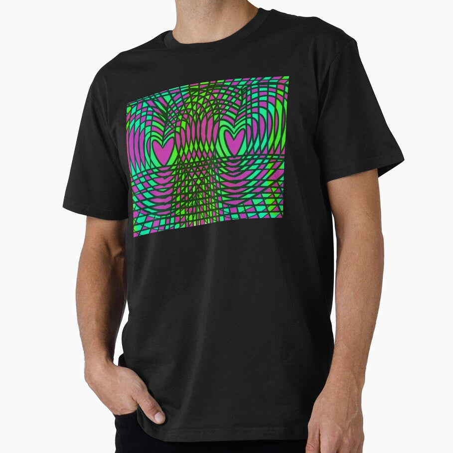Trippy Neon Geometric Pink and Green Hearts by MandaScribbles
