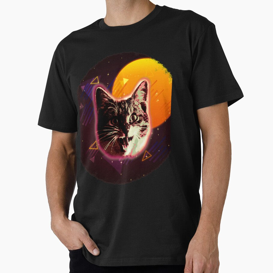 Cat Face Shirt Trippy Neon Rave 80s Disco Vintage Kitty Tee by cgocgy