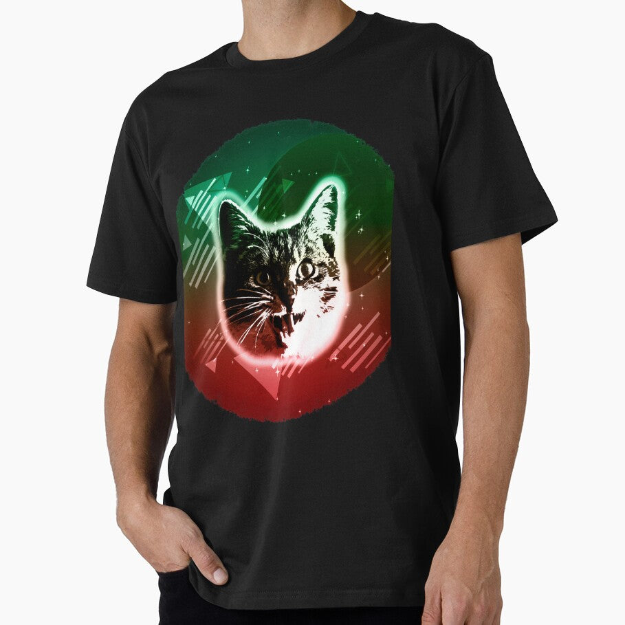 Cat Face Shirt Trippy 80s Rave Neon Disco Vintage Kitty Tee by cgocgy