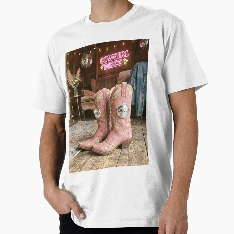 Retro Cowgirl Boots Disco Ball Western Aesthetic Design by OVERRIDESTUDIOS