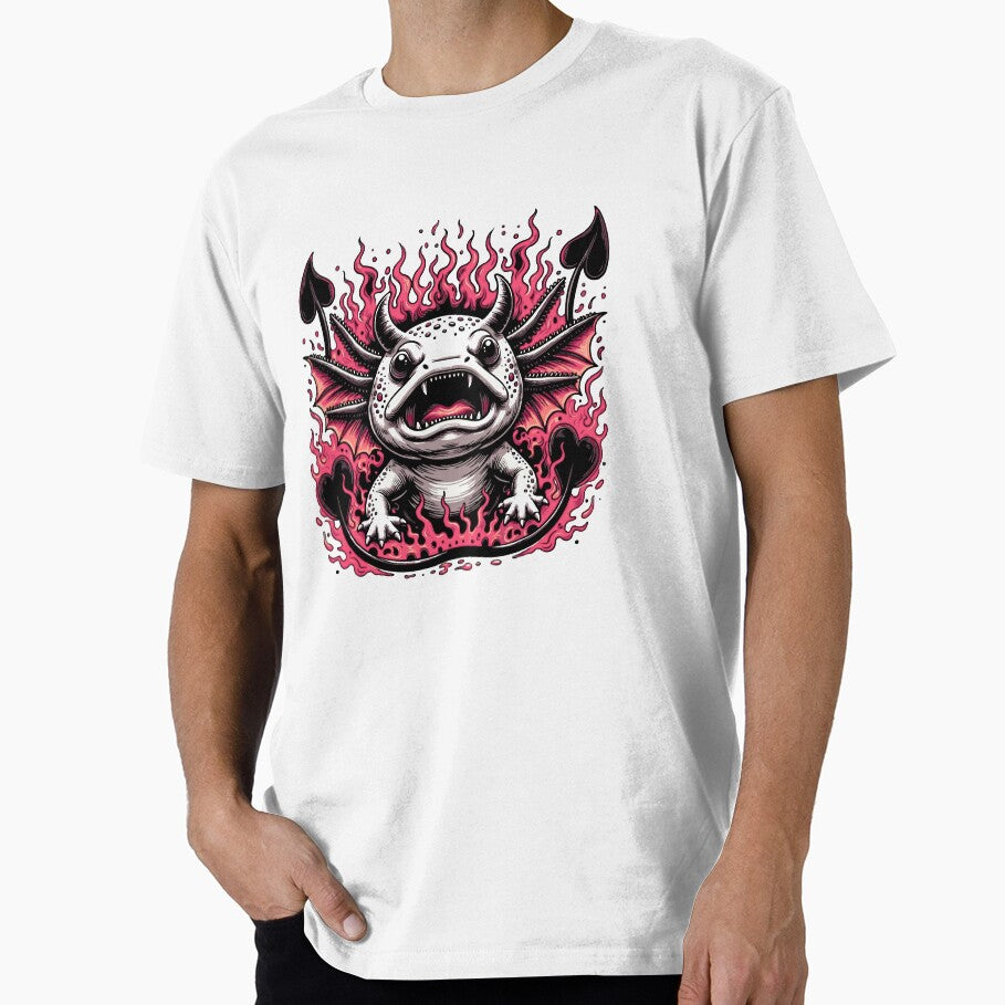 Demonic Fiery Axolotl Monster with Horns and Pink Flames by BabeBuddiesArt