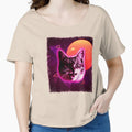 Cat Face Shirt Trippy Rave Disco 80s Neon Retro Kitten Tee by cgocgy