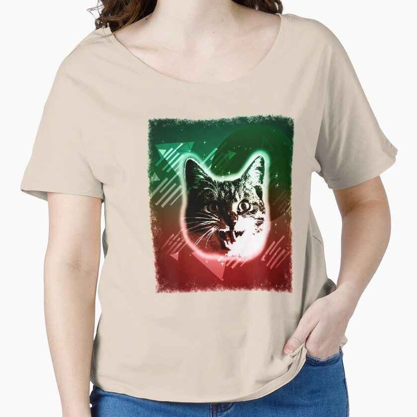 Crazy Cat Shirt Trippy Neon Rave 80s Disco Retro Kitten Tee by cgocgy