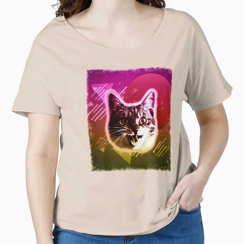 Crazy Cat Shirt Trippy 80s Rave Neon Disco Vintage Kitty Tee by cgocgy