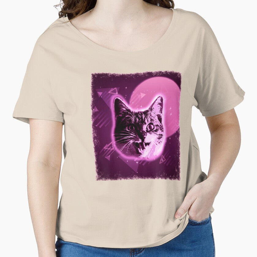 Crazy Cat Shirt Trippy Disco Rave Neon 80s Retro Kitten Tee by cgocgy