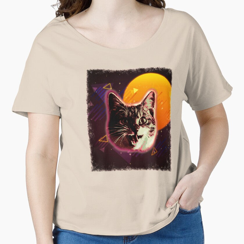 Crazy Cat Shirt Trippy Rave Neon 80s Disco Retro Kitten Tee by cgocgy
