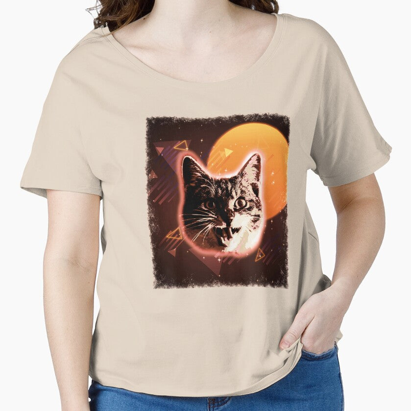 Crazy Cat Shirt Trippy Neon Rave 80s Disco Vintage Kitty Tee by cgocgy