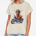 Cool Scottish Highland Cow on a Motorbike Colorful Watercolor by MaedK