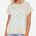 Cottage Blue Flowers On Gingham Checkered Grid In Blue And Green by EliveraDesigns