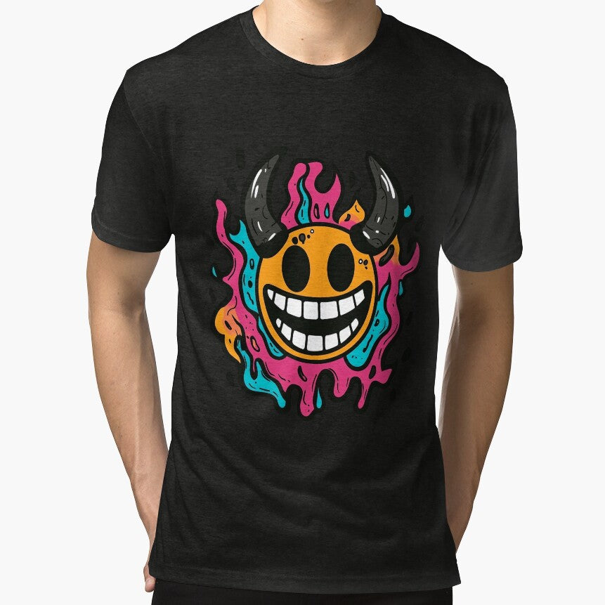Psychedelic Smiley with Horns – Groovy Flames Design by Meiersbeste