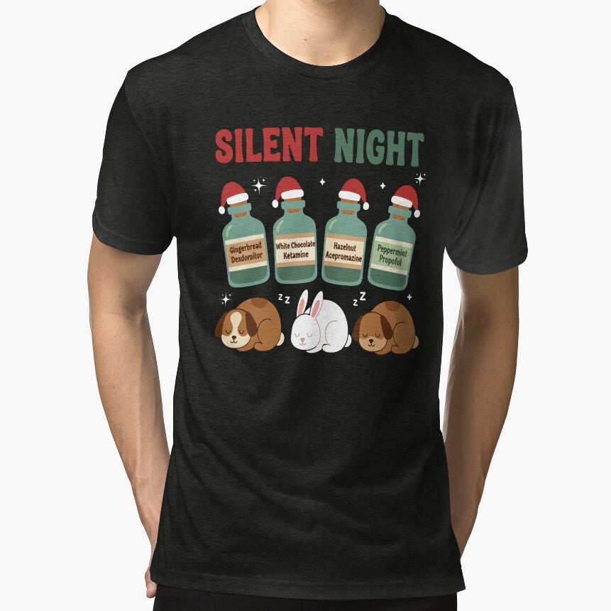 Silent Night Vet Anesthesia Christmas T-Shirt, Funny Veterinary Medicine Gift, Holiday Vet Tech Graphic Tee by designshoplab