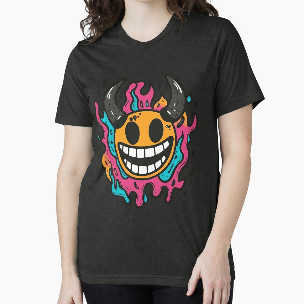 Psychedelic Smiley with Horns – Groovy Flames Design by Meiersbeste