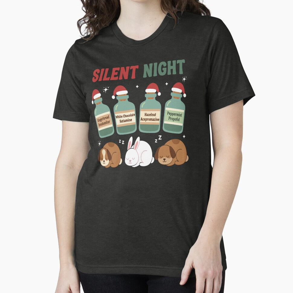Silent Night Vet Anesthesia Christmas T-Shirt, Funny Veterinary Medicine Gift, Holiday Vet Tech Graphic Tee by designshoplab