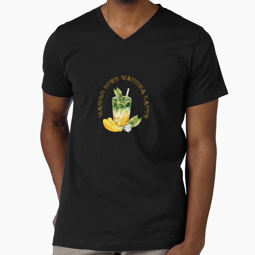 Mango Iced Matcha Latte Cocktail Glass | Tropical fruit drink illustration by unique art and design