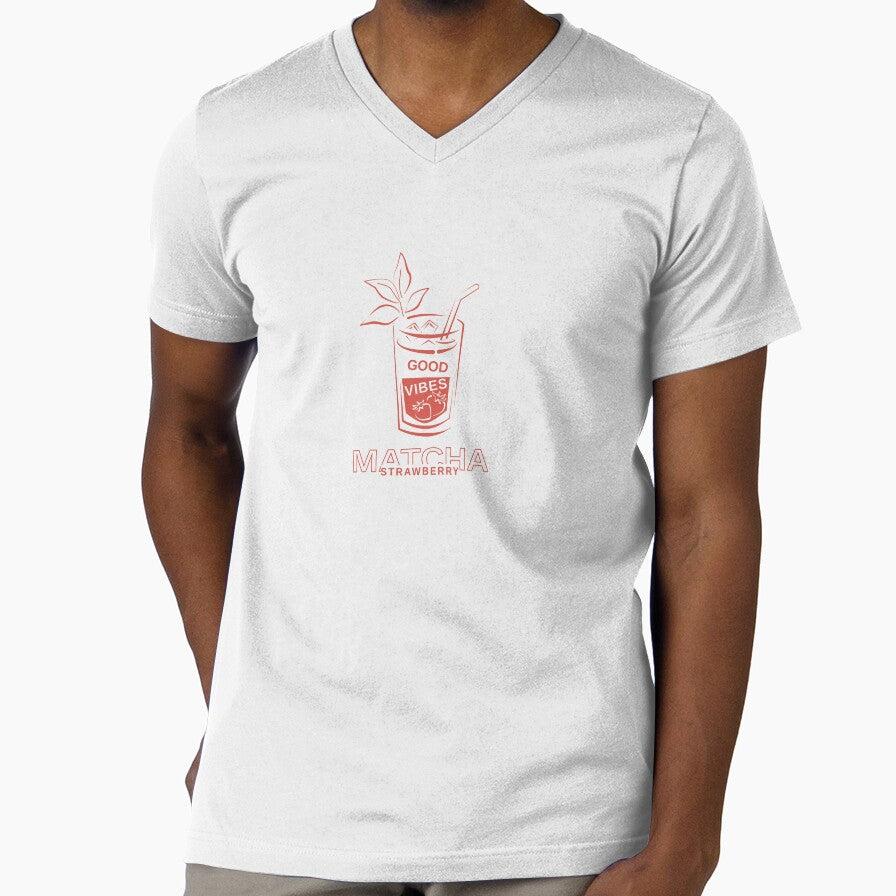 Good Vibes Strawberry Matcha Shirt | Strawberry Iced Matcha Latte | Cute Cafe Aesthetic Gift by unique art and design