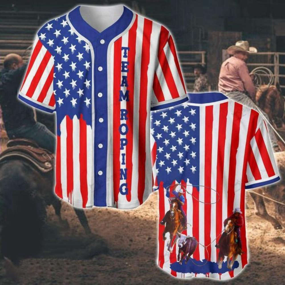Team Roping U.s Flag Stripes Baseball Jersey - Aopprinter