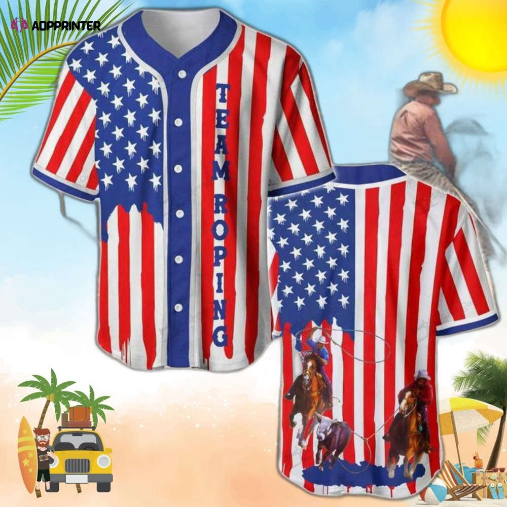 Team Roping U.s Flag Stripes Baseball Jersey - Aopprinter