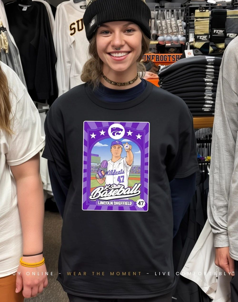 Lincoln Sheffield 47 Kansas State Wildcats baseball card Inspired shirt
