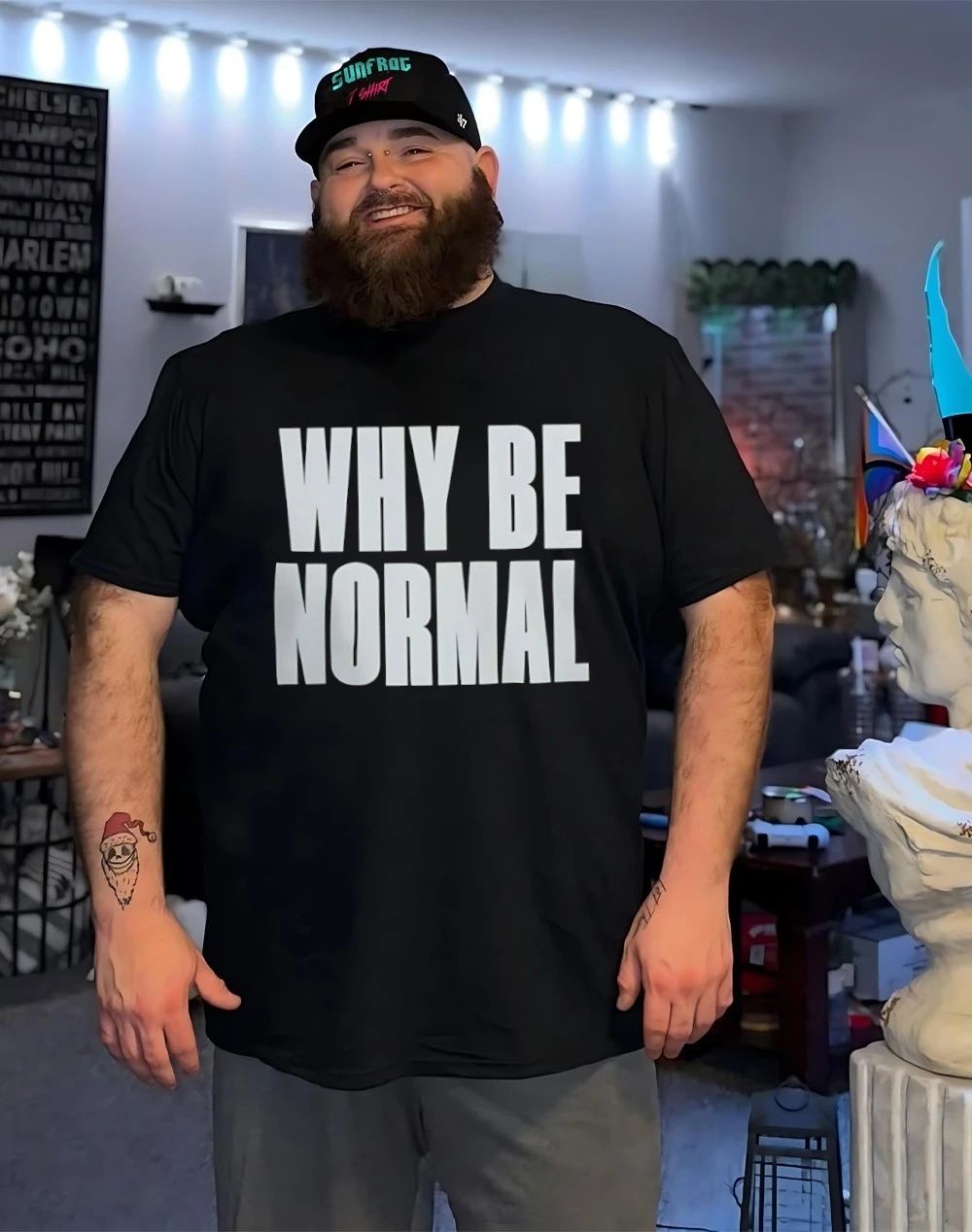 Holly Shervey Crackhead Frankie Why Be Normal text shirt