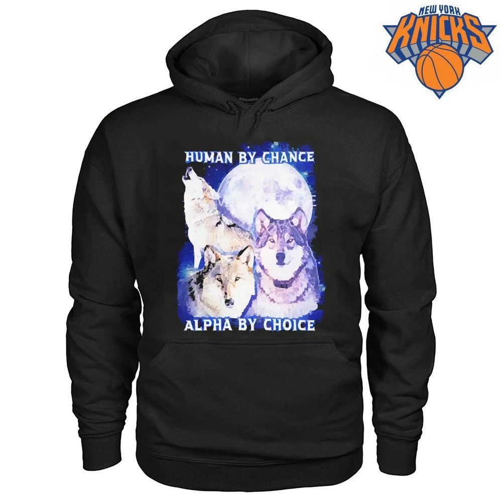 Human By Chance Alpha By Choice Three Wolves Howling Full Moon Shirt