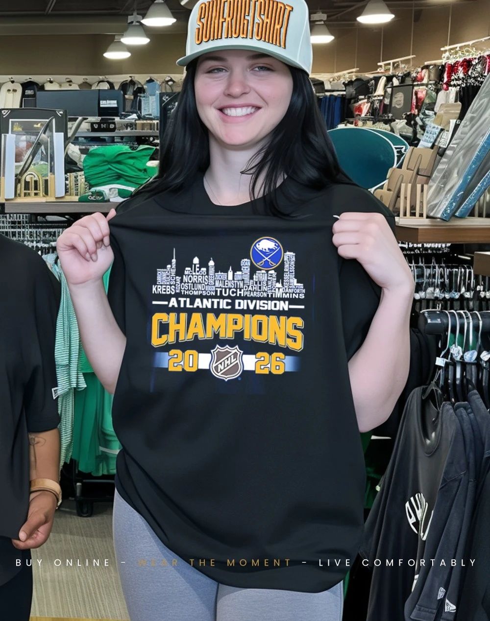 Buffalo Sabres 2026 Atlantic Division Champions players names city skyline shirt